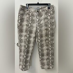 Chico's Platinum Denim Snakeskin Pants in Cream and Brown Sz 2